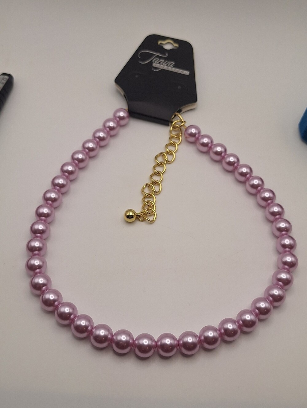 Tanya Creations Pink Lavender Faux Pearl Necklace Gold Tone NWT Sample